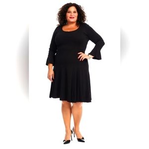 Eloquii - Long Bell Sleeve Flounce Dress- Black- 28- NWT